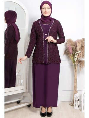 Mürdüm İşlemeli Ceket Detaylı Abiye Takım