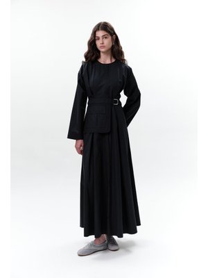 Lacivert Cepli Kemer Detaylı Elbise