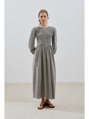 Kahverengi Pötikare Gipeli Elbise