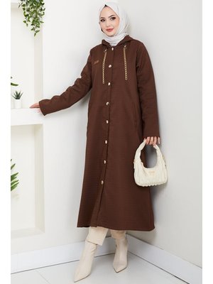 Kahve Zincir Detay Düğmeli Kapitone Kap