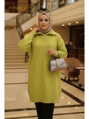 Baklava Detaylı Açıık Sarı Triko Kazak Tunik 83961asr