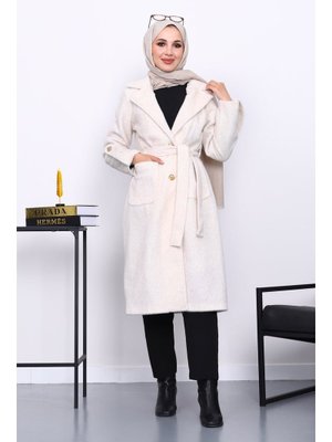 Krem Kruvaze Yaka Kol Apoletli Angora Kaban