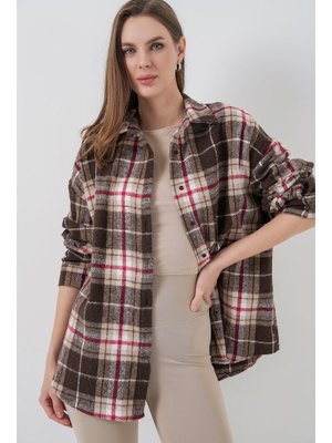 Vizon Ekose Desen Oversize Oduncu Gömlek