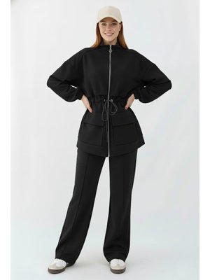 Siyah Belden Büzgülü Scuba Takım