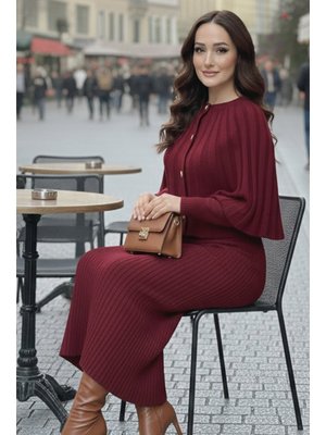 Bordo Bolerolu Triko Elbise