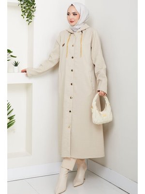 Taş Zincir Detay Düğmeli Kapitone Kap