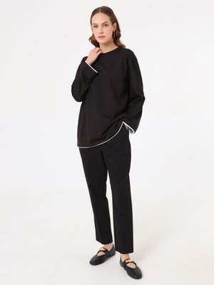 Modern Dökümlü Tunik Siyah Ekru