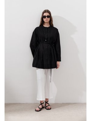 Siyah Nervürlü Geniş Kollu Tunik