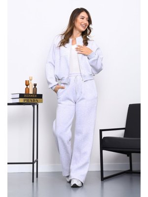 Gri Üç İplik Sweat Hırka Pantolonlu Takım