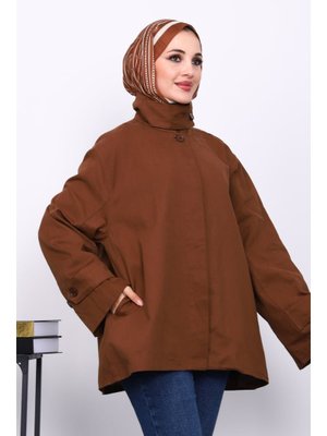 Kahverengi Düğmeli Astarlı Gabardin Ceket