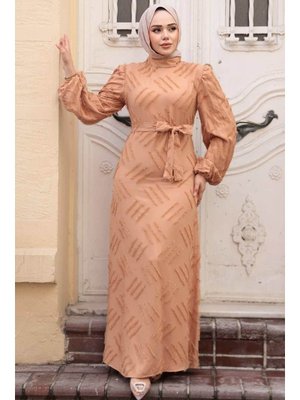 Desenli Camel Elbise 5298c