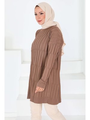 Vızon Koyu Vizon Janjanlı Triko Tunik