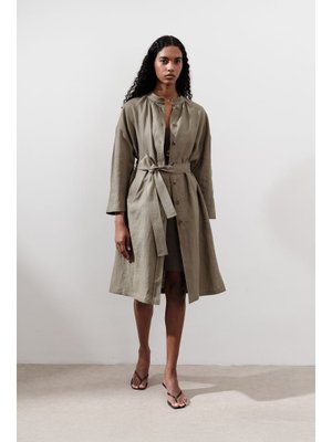 Haki Keten Kemerli Uzun Tunik