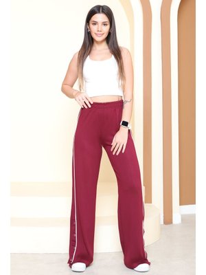 Bordo Şetit Ve Çıtcıt Detaylı Modal Pantolon