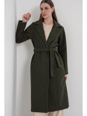 Haki Kruvaze Yaka Kaşe Kaban