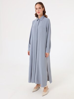 Gri Mavi Gömlek Yaka Uzun Tunik
