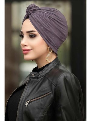 Kar Yağdı Koyu Gül Kurusu Bone Şal 7527kgk