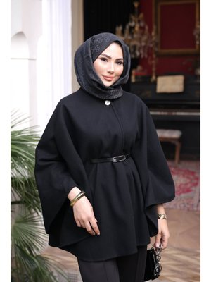 Siyah Kemerli Kaşe Panço