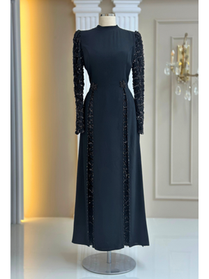 Siyah Tusem Abiye Elbise