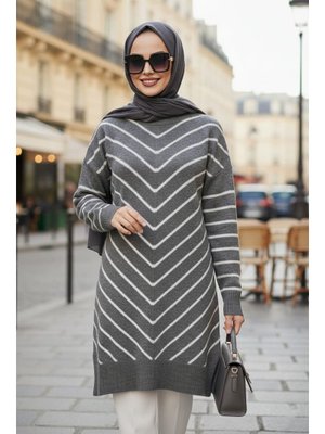 Çzgili Füme Triko Kazak 81861fu