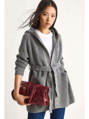 Antrasit Kapüşonlu Şal Yaka Kuşaklı Hırka