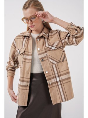 A.bej Ekose Desen Oversize Oduncu Gömlek