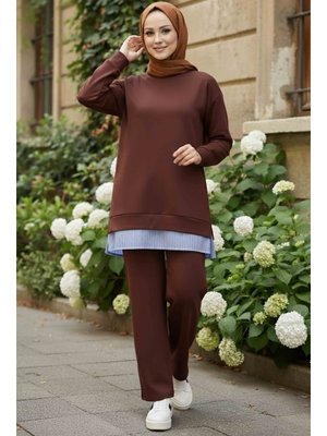 Kahve Eteği Çizgili Modal İkili Takım