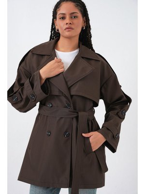 A.kahve Kuşaklı Kısa Trençkot