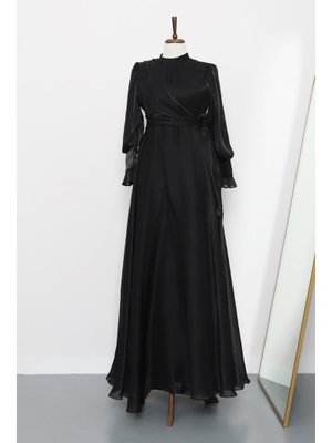 Siyah Yandan Bağlamalı Abiye Elbise