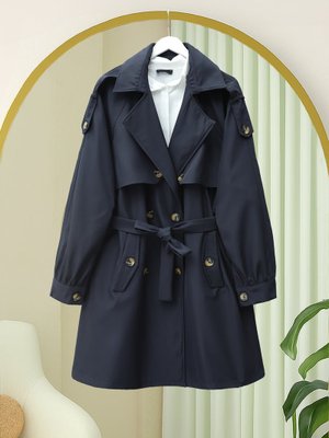 Laci Omzu Apoletli Çift Düğmeli Bolerolu Cepli Kemerli Trençkot