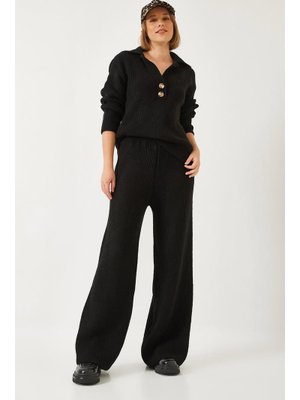 Siyah Gömlek Yaka Kalın Triko Alt Üst Takım