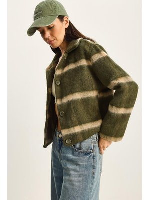 Haki Cep Detaylı Astarlı Ekose Mont