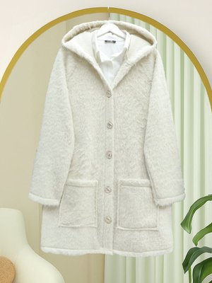 Krem Kapüşonlu Gold Düğmeli Cepli Sakallı Kap