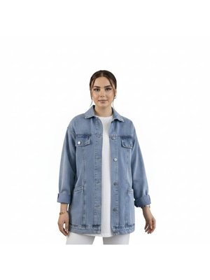 Cep Detaylı Denim Mavi Kot Ceket