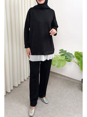 Siyah Altı Pliseli Tunik Takım