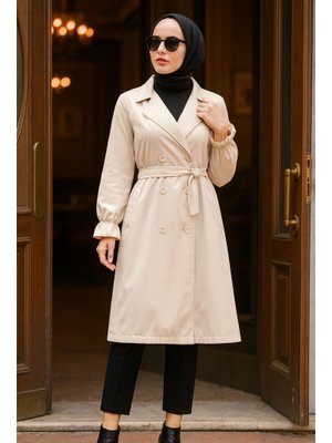 Düğmeli Bej Trençkot 5836bej