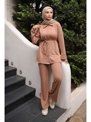 Vizon Fitilli Bel Bağlamalıı Tunik Pantolonlu Takım