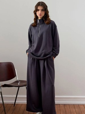 Antrasit İplik Yarım Fermuarlı Eşofman Takım