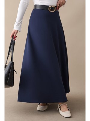 Kloş Beli Lastikli Scuba Lacivert Etek