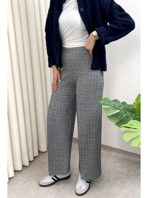 Lacivert Kaşe Balıksırtı Desenli Pantolon