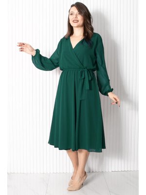 Kemer Detaylı Şifon Abiye Elbise Zümrüt