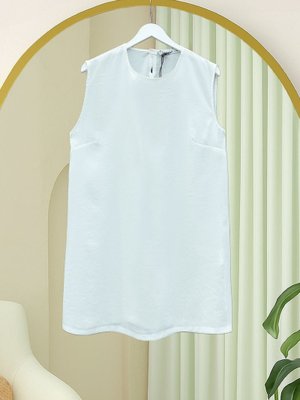 Beyaz Yuvarlak Yaka Sıfır Kol Modal İçlik