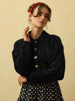 Siyah Polo Yaka Peluş Hırka