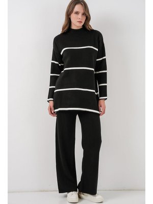 Siyah Çizgili Oversize Triko İkili Takım