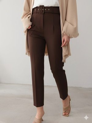 K. Kahve Kalın Kemerli Kumaş Pantolon