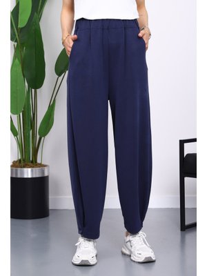 Lacivert Bel Lastikli Cepli Pantolon