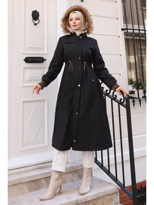 Siyah Arlena Bondit Kürklü Mont