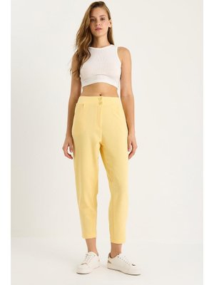 Sarı Çift Düğmeli Cep Detaylı Balon Pantolon