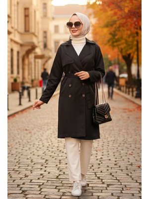 Düğmeli Siyah Trençkot 263s
