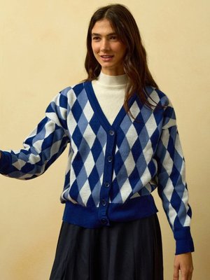 Lacivert Baklava Desenli Triko Hırka